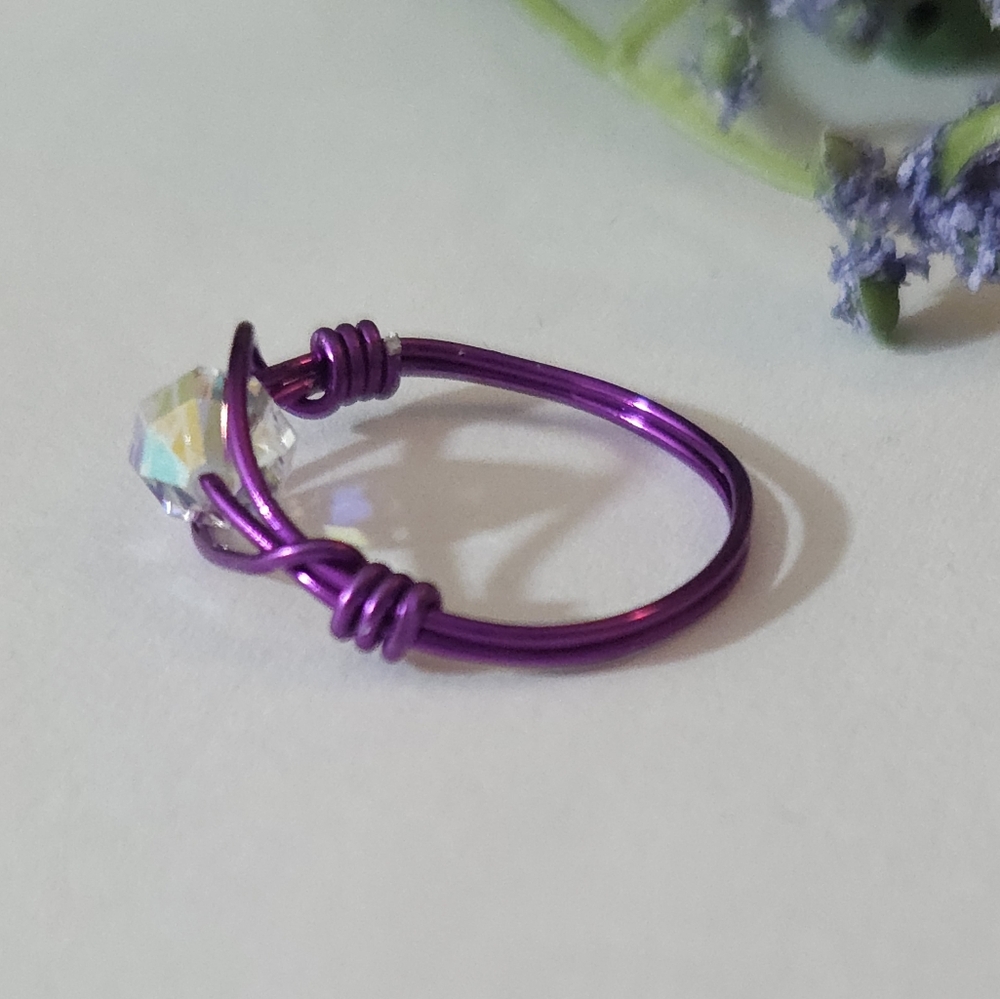 Handmade Vintage Aurora Borealis Crystal Wire Wrapped Ring Size 7 / Made to Size - Picture 9 of 13